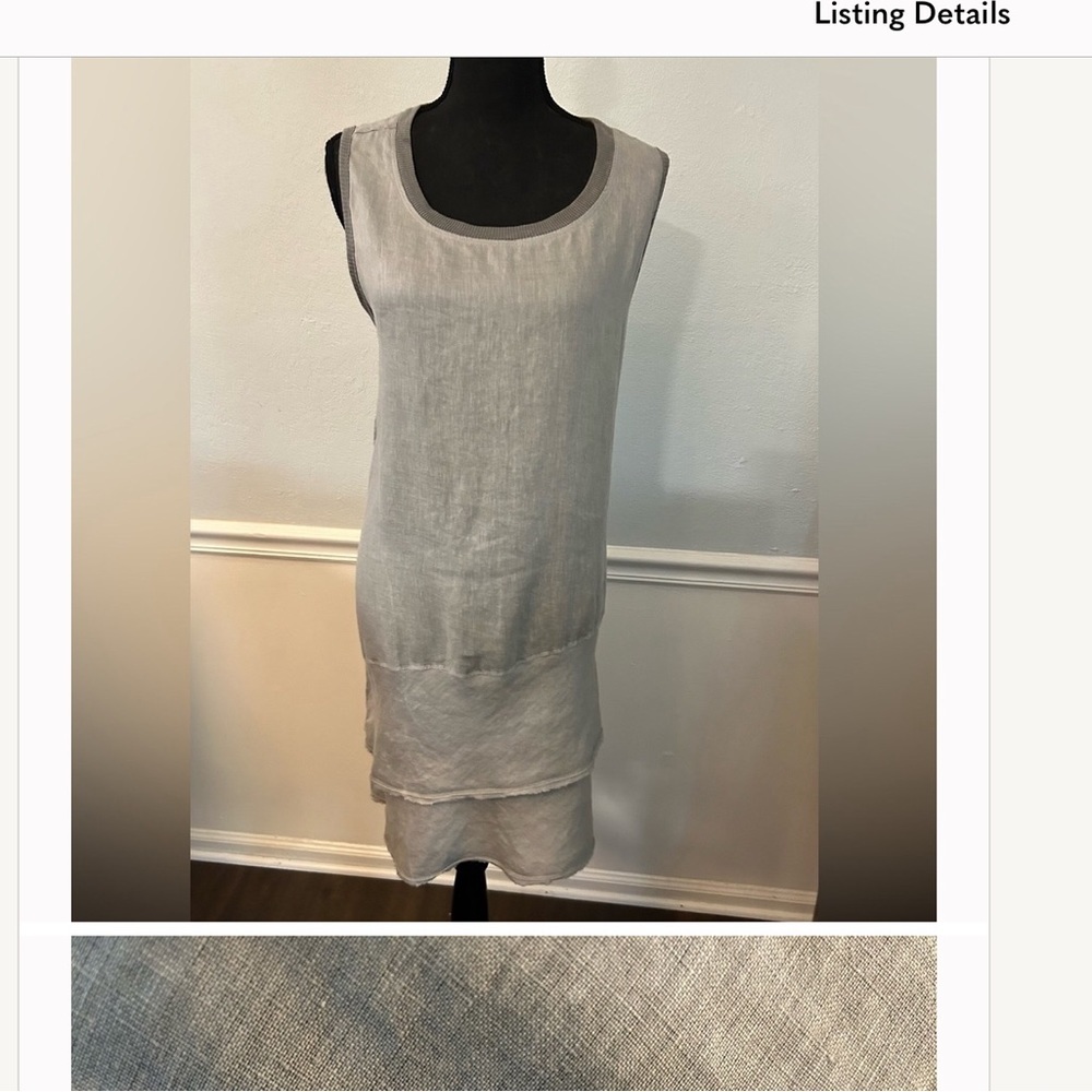 Dylan 100%Linen Women XL Dress Sleeveless Scoop Neck 2 Layer Hem Linen Tunic